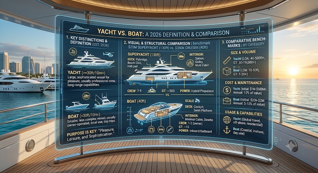 A sleek luxury yacht beside a smaller motorboat on calm water
